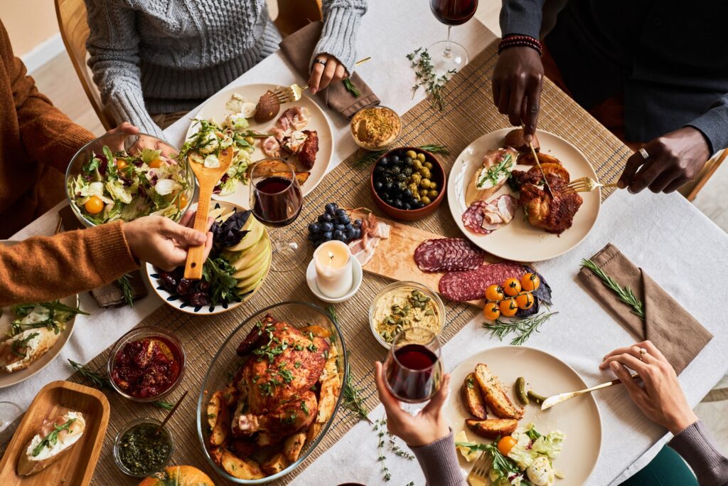 Friends enjoying holiday meal together